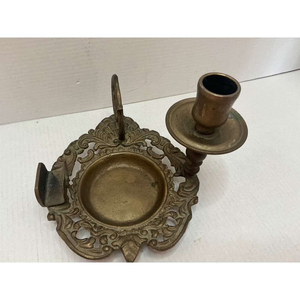 Vintage Brass Chamberstick Candle Holder Ornate Scroll Filigree Gold - Picture 9 of 15